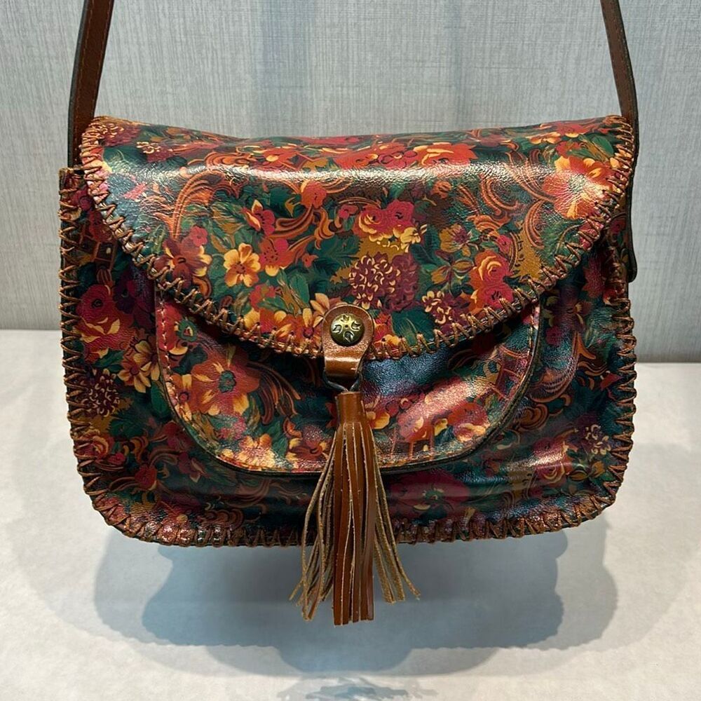 Patricia Nash Crossbody Bag Shoulder Purse Rustic Nature Floral Flap Tassel Leat
